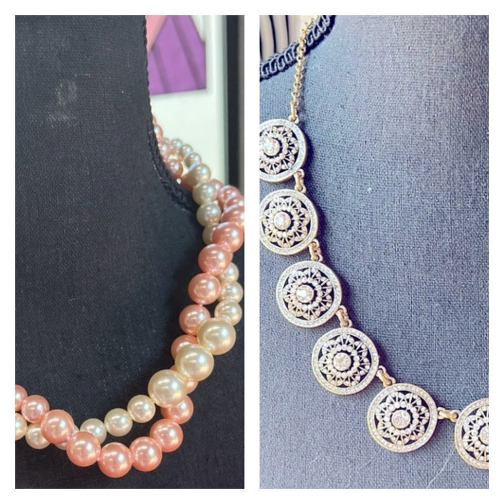 Pair of J. Crew Necklaces. Twisted Faux pearls. And gold tone statement necklace